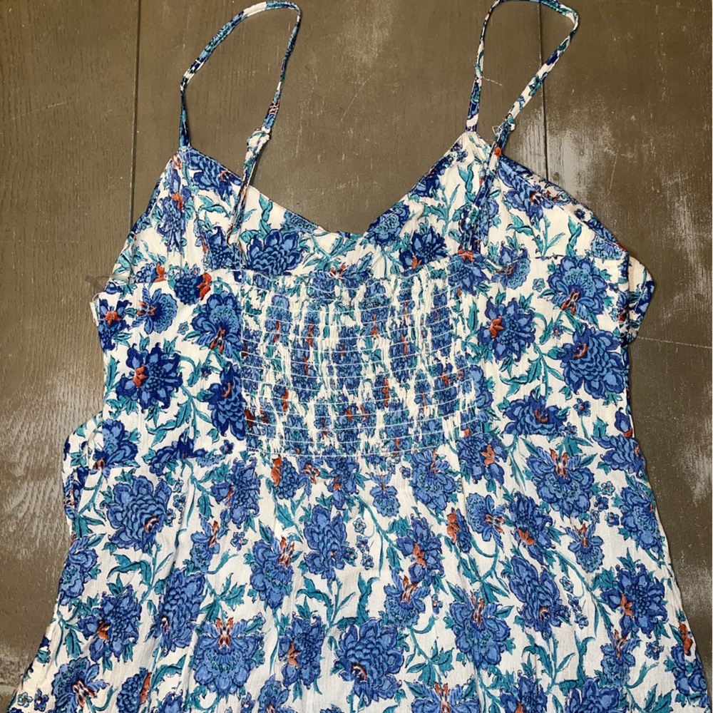 Angie White Blue Floral Sundress Asymmetrical Ruffled Ladies Medium NWT - Picture 7 of 8